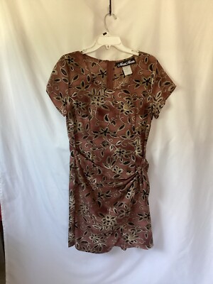 Meghan Matthews Brown Wrap Zip Floral Short Sleeve Knee Length Dress Size 10