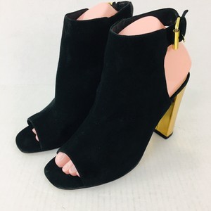black and gold block heels