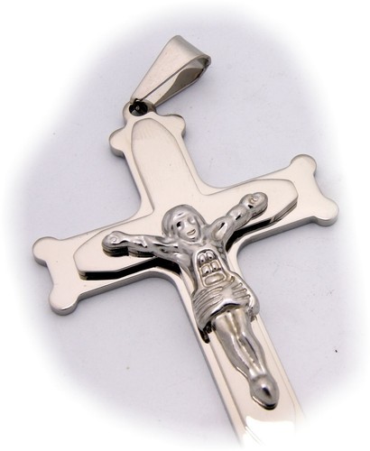 Anhänger Kreuz XXL Edelstahl mit Jesus Glanz sehr groß 83 mm - Picture 3 of 3