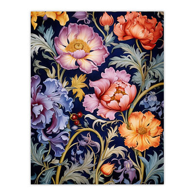 Modern William Morris Style Elegant Anemone Flowers Wall Art Poster Print