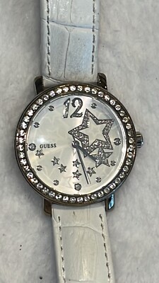 Guess rhinestone/white watch GUESS* White Leather Rhinestone Gold Watch. | Mercari main image 4