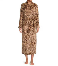 NWT UGG Live Oak Brown PLUSH LEOPARD Double-Fleece Long MARLOW Robe S GORGEOUS
