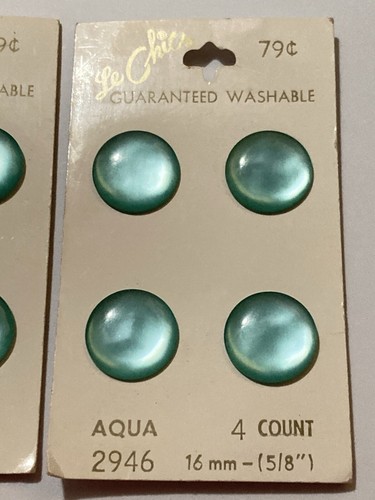 8 VTG Le Chic Plastic Buttons Aqua Blue Smooth Rounded Top Shank 5/8" NEW - Picture 3 of 5