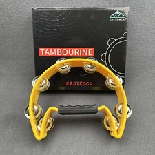 EastRock Tambourine,Metal Jingles Hand Held Percussion-Half Moon Yellow