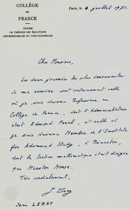 RARE! “Algebraic Topology Pioneer" Dr Jean Leray Hand Written Letter Dated 1971