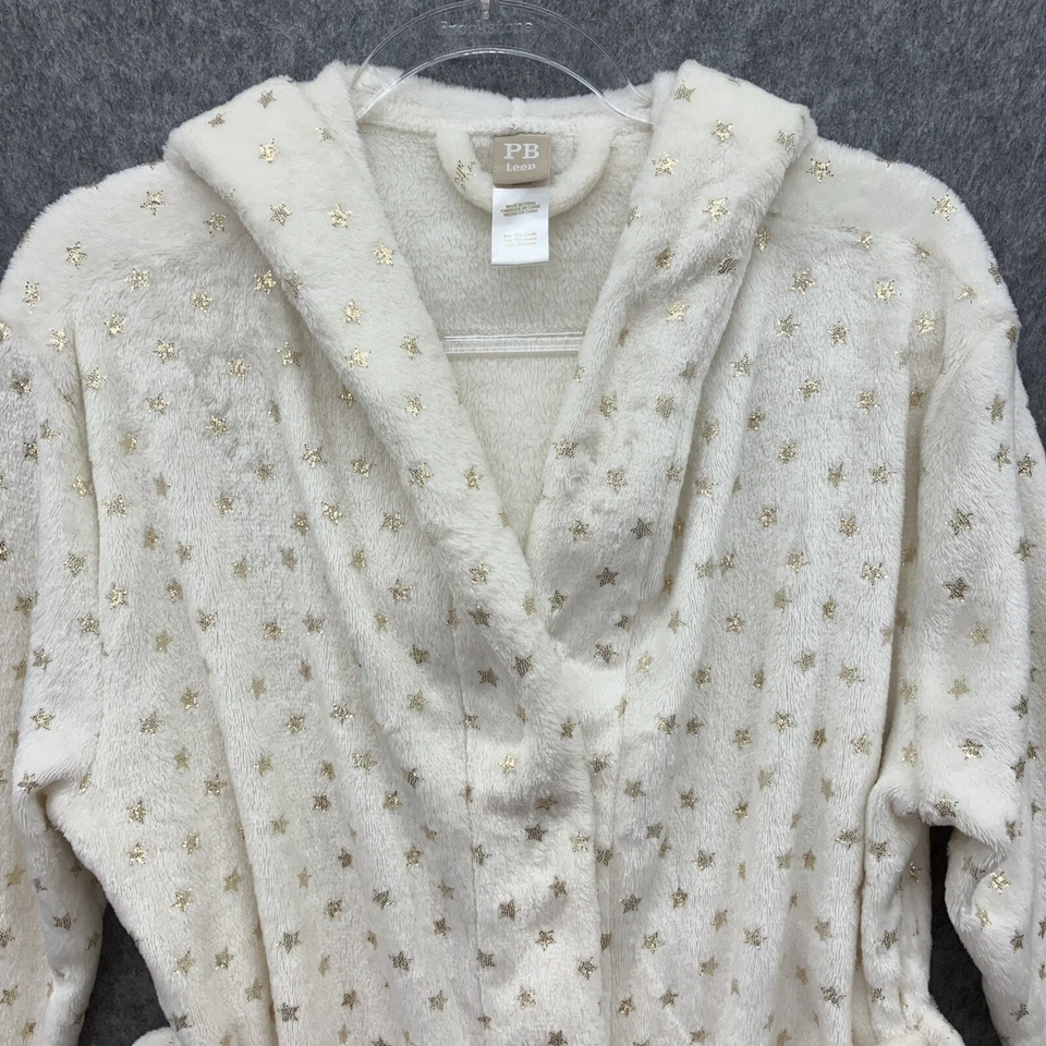 Bata corta de felpa Pottery Barn para adolescentes talla única marfil dorado estrellas bolsillos Foto 2 de 4