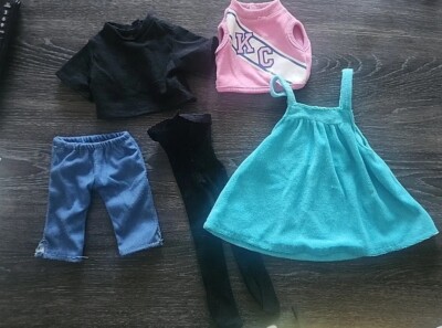 Doll Clothes, Fit 18 In doll, 2 Shirts, leggings , Capri Pants, Bath Dress B1