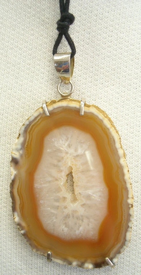 Ciondolo in ARGENTO 925 con AGATA marrone e girocollo - pendente pietra dura - - Immagine 3 di 4