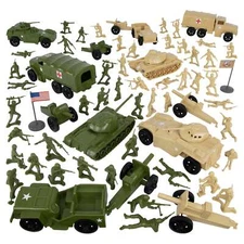 Tim Mee Processed Plastic Army Men OD Green Tan Truck Tank Armored Car Playset