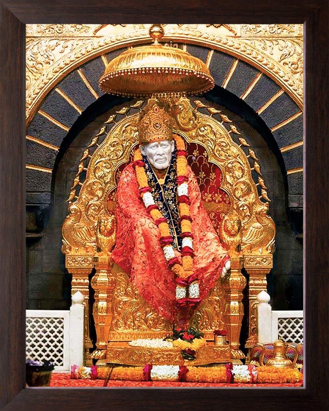 Shirdi Sai Baba Sitting on a Throne Picture With Frame (30 X 23.5 ...
