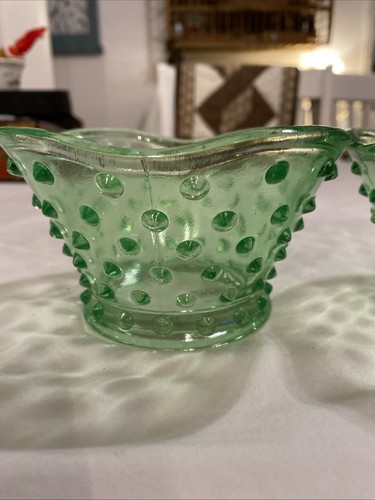 GALERIE Hobnail Set Of 2 Green Glass Candy Bowls 2 3/4" X 4 1/2" - Picture 6 of 6