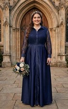 Navy Blue Lace SatinFloor Length Formal Gown Mother of the Bride Dress 3X