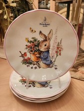 ZRIKE PETER RABBIT SET OF 4 SIDE PLATES SALAD BEATRIX POTTER PINK SCALLOPED EDGE