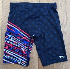 TYR Boys' 22 Red White Blue USA PATRIOT ALL OVER Jammer Swimsuit Durafast New
