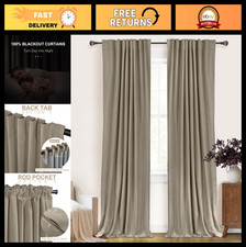 100 Blackout Linen Curtains 84" Long, Thermal Insulated Drapes, 2 Panels Set, 5