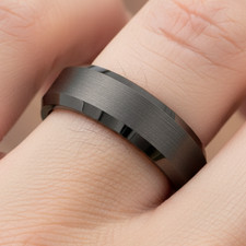 6mm Gunmetal Tungsten Wedding Band - Brushed Center, Polished Beveled Edge