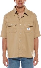 HUGO Boss Mens Beige Modern Oversized-Fit Short Sleeve Button Up Shirt Size L
