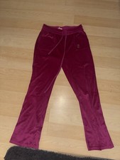 Juicy Couture Pink Velour Sweatpants M Straight Leg Rhinestone Logo Drawstring