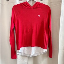 Abercrombie Kids Girls Red Layered Look Hoodie Size 15/16 Preppy Sweater 19783
