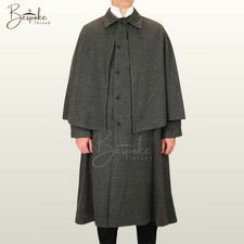 Inverness Cape Coat Grey Wool Sherlock Holmes Detective Halloween Costume