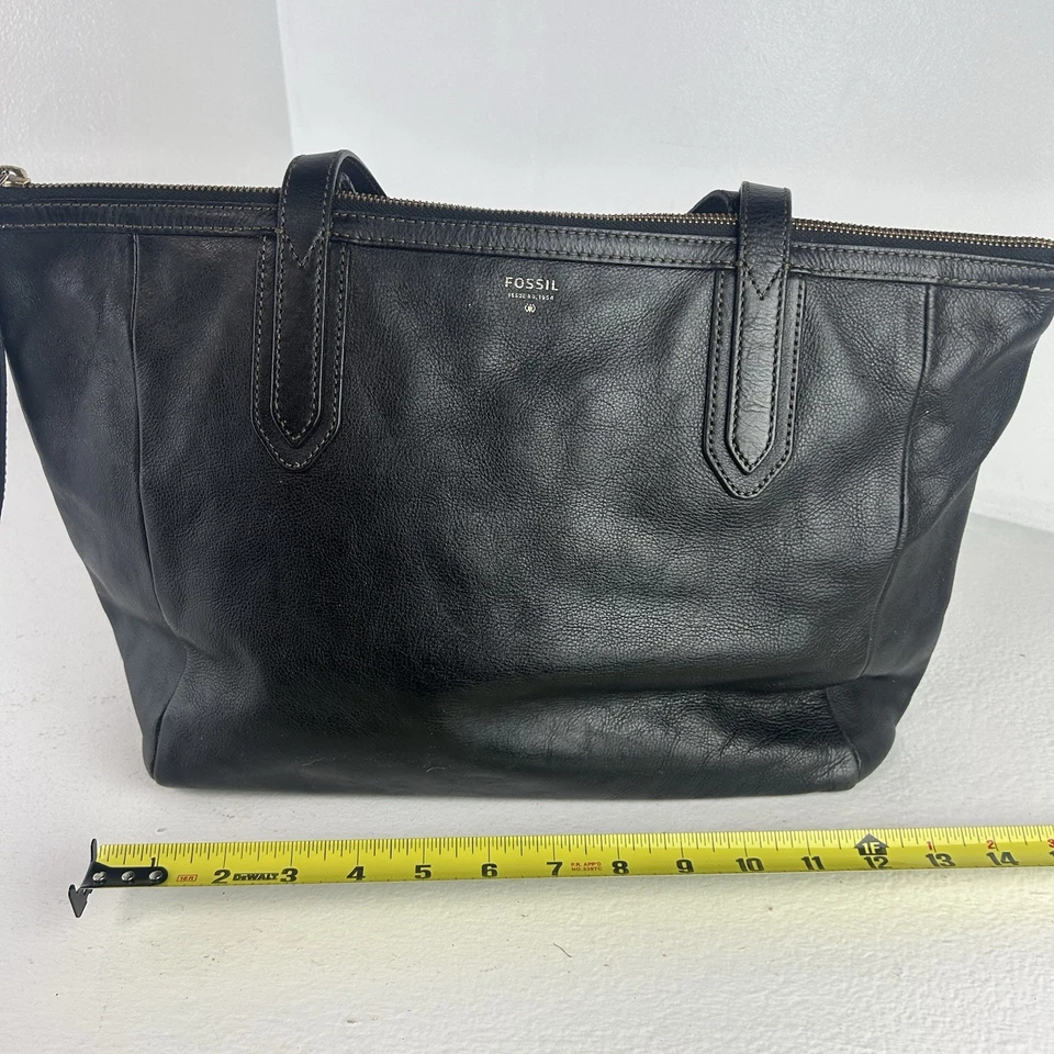 Fossil Sydney Black Leather Large Tote Bag Purse Handbag Double Strap - Image 3 of 4
