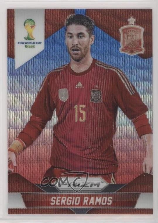 2014 Panini Prizm World Cup Blue & Red Wave Prizm Sergio Ramos #172 4x9