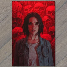 Art Print Woman Surrounded Red Skulls Horror Surreal Gothic Macabre Fear Fantasy