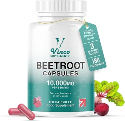 VINCO SUPPLEMENTS Beetroot Extract Capsules Super Strength 10,000mg, 100% Natural vegan Capsule