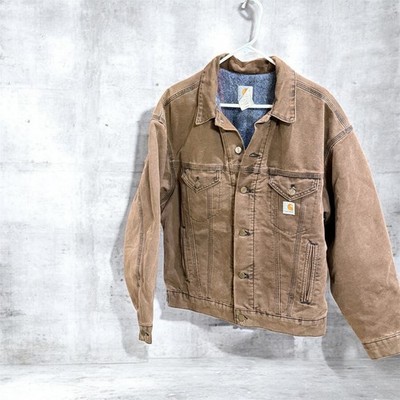 VTG Carhartt Rust brown wool lining men trucker jacket JB182 size: L