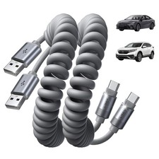 Coiled USB C Cable, Durable Short USB a to USB C Cable 2 Pack for Android Auto 