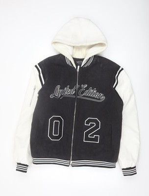 boohooMAN Herren schwarz College Jacke M gefüttert Kapuze College Style