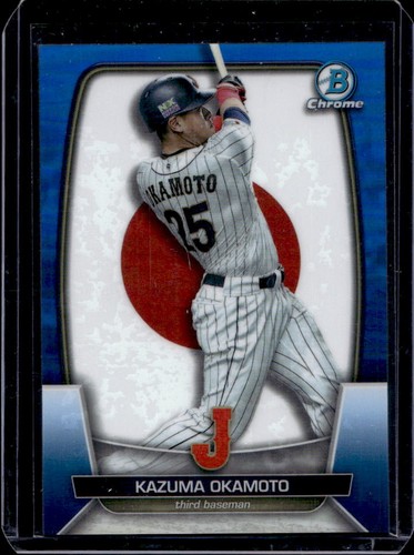 2023 Bowman Chrome Kazuma Okamoto WBC Flag Variations Blue Refractor #30/75