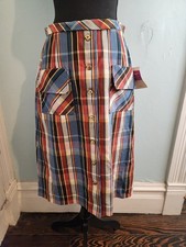 NWT Vintage 1970s Summit Of Boston Plaid Small Wale Corduroy Midi Skirt 30"