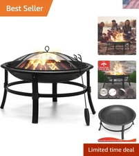 26 Inch Fire Pit for Outside Outdoor Wood Burning Firepit Bowl Heavy Duty Bon...