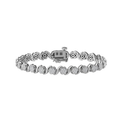 10k White Gold Lab Grown Diamond Composite Bracelet 7'' Gift for Women