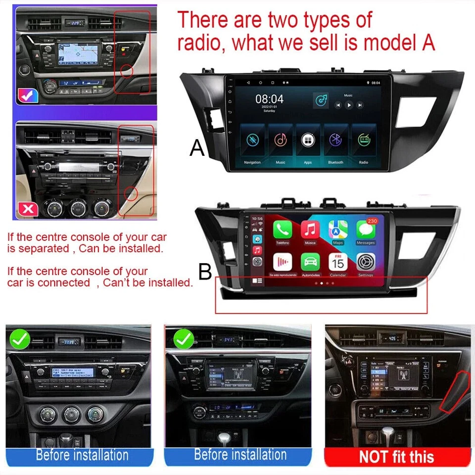 Stereo For Toyota Corolla 2014-2016 Car Radio Apple Carplay Android 13 GPS Navi Foto 3 de 4