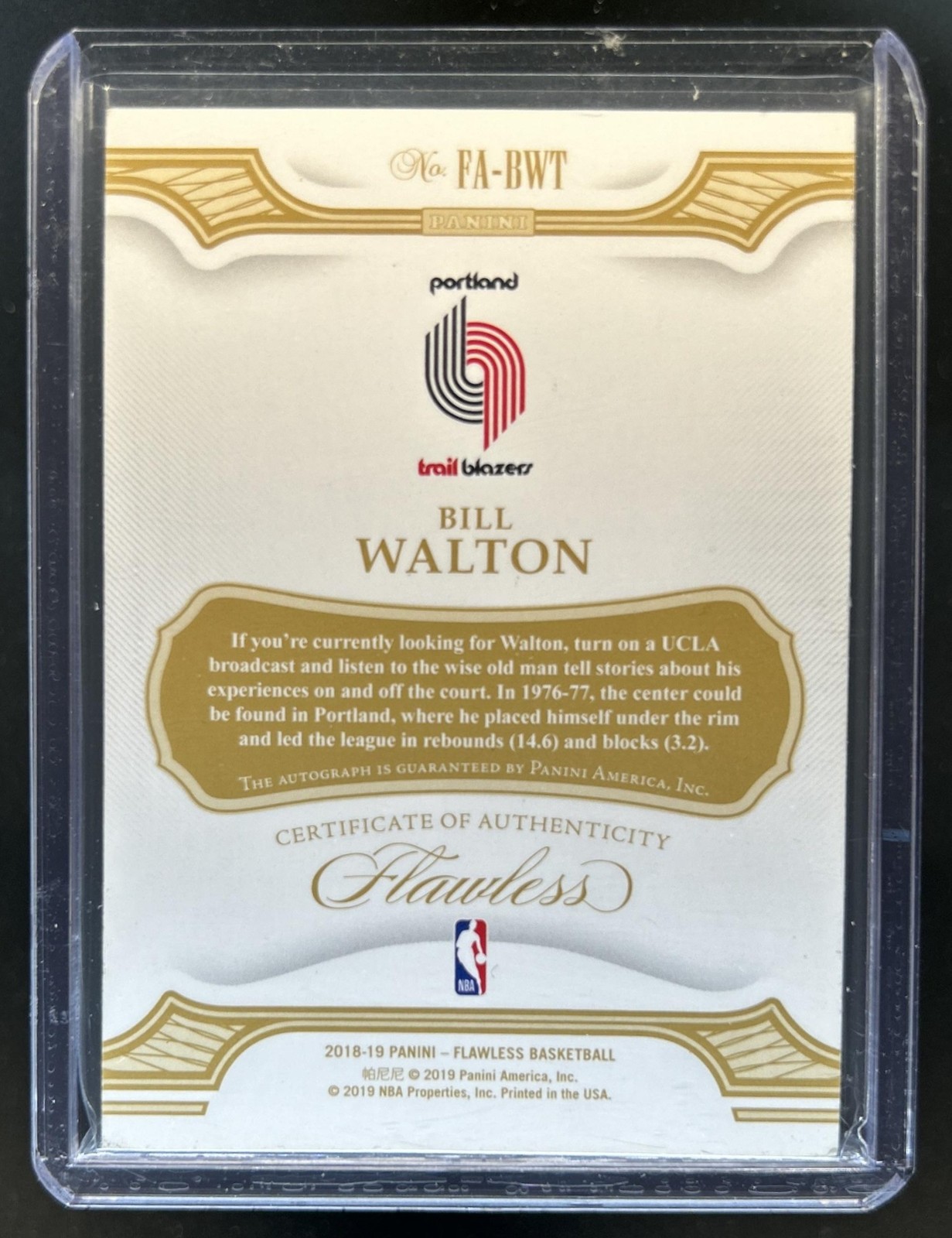 2018-19 Panini Flawless Bill Walton Auto Autograph #/25 Trail Blazers view 2