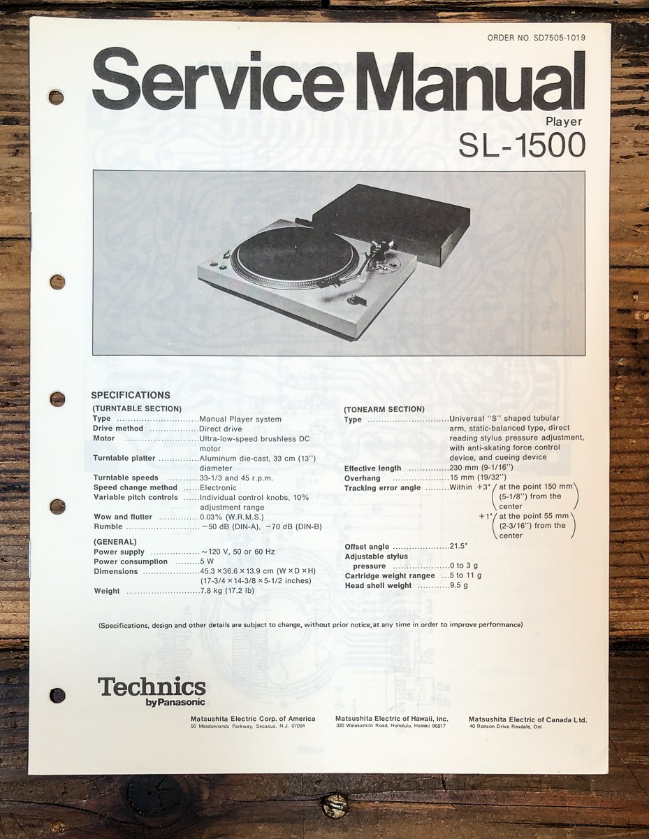 Technics SL-1500 Record Player / Turntable Service Manual *Original*