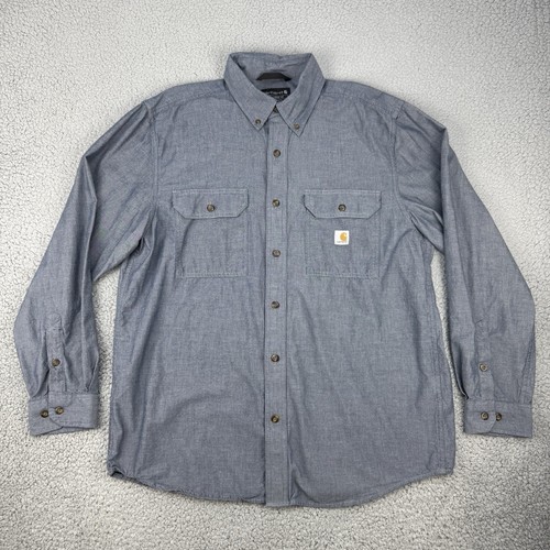 CARHARTT Chambray Shirt Mens Large Blue Long Sleeve Button Down Loose Fit