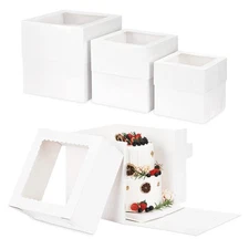Moretoes 12 Pcs Cake Box Tall Boxes with Window in 3 Sizes 12x12x12 10x10x10