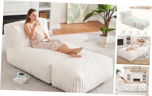 Big Bean Bag Lounger Chairs Large Beanbag Chair for Adults Bean Bag Sofa White
