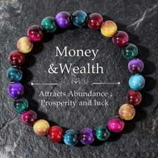 Rainbow Tiger eye Natural Crystal 8mm Beads Healing Wealth Attract Bracelet Gift