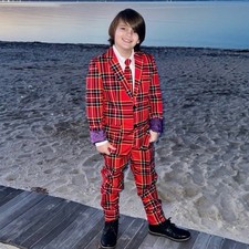 Opposuits Boys Size 10 11 12 Red Tartan Plaid Lumberjack Holiday 3 Piece Suit
