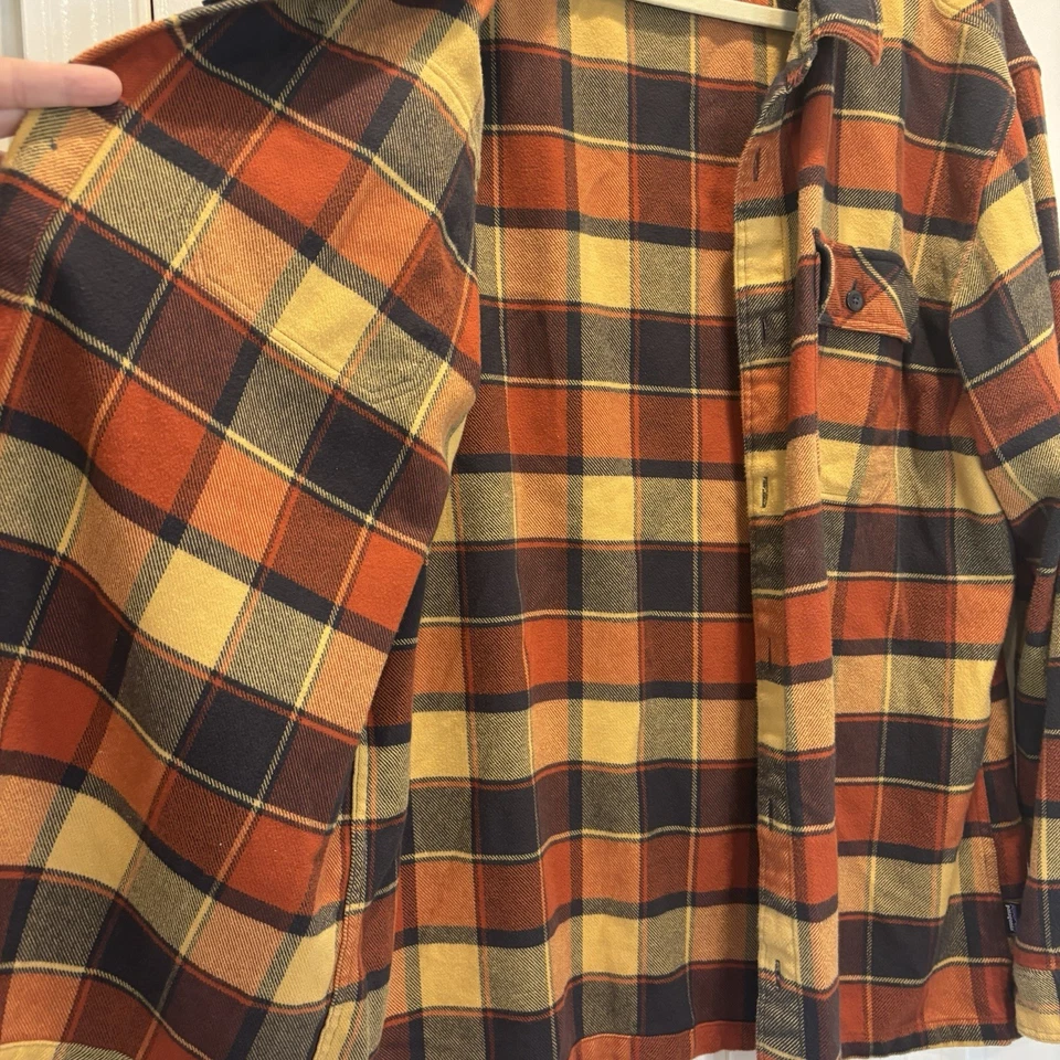 Camisa Patagonia Fiordo Algodón Orgánico Franela a Cuadros Camisa Naranja Amarillo Para Hombres XL Foto 3 de 4