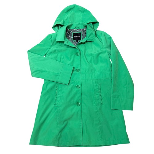 Green Waterproof Hooded Raincoat (LG) Bright Ruffle Detail Lined Long Jacket