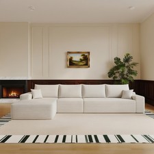 135"White Cloud Sofa L Shaped Sectional Couch Corduroy Boneless with Left Chaise