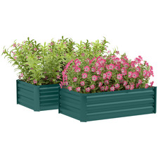Set of 2 Galvanised Raised Garden Beds Vegetable Planter Box Outdoor Green