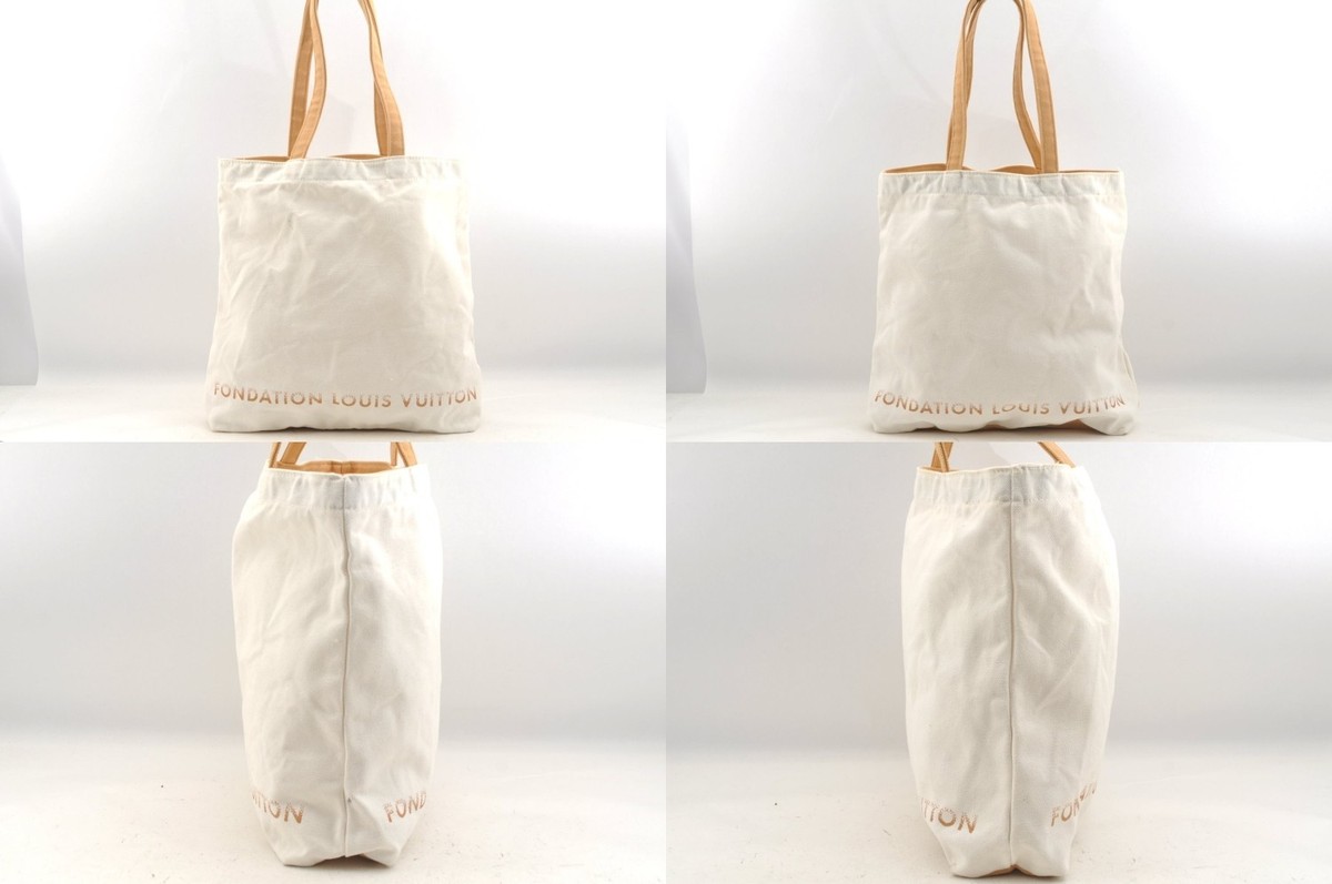 Auth Louis Vuitton Fondation Exclusive Tote Bag Canvas White Gray 3Set AB952 View 6