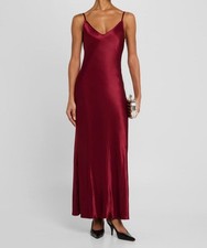 Enza Costa Women's Red Satin Bias-Cut V-Neck Sleeveless Slip Dress Size 0