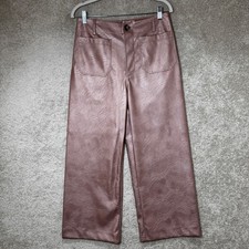 Anthropologie Maeve Colette 29 Faux Leather Pink Wide Leg High Rise Patch Pocket